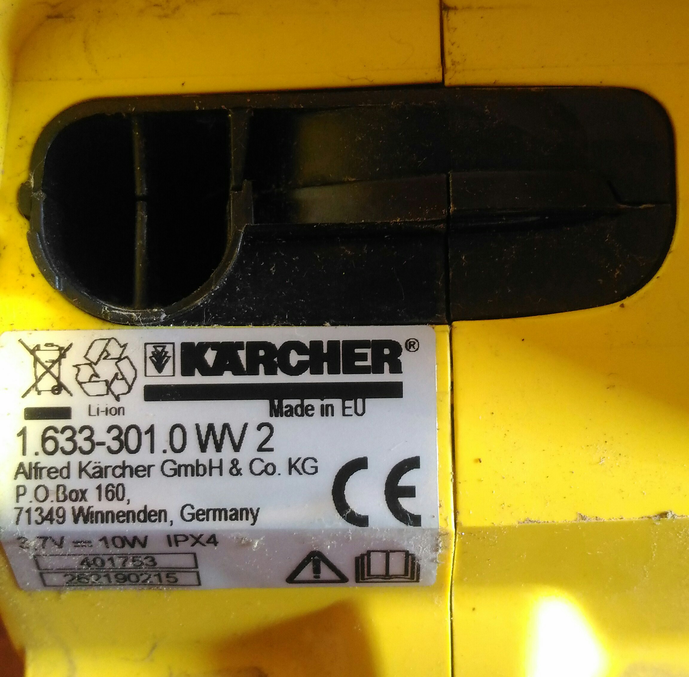 Panne nettoyeur vitre Karcher - Chargeur H.S.